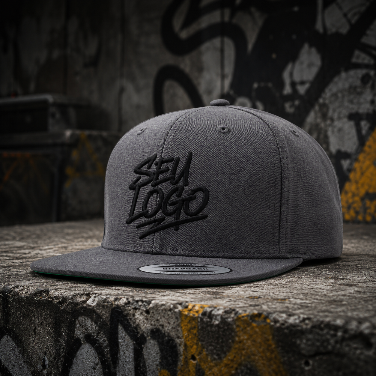 Boné modelo Snapback personalizado da Makuim Bonés